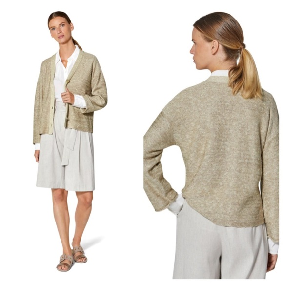 Madeleine Pale Taupe Melange Gold V-Neck Cardigan Linen Blend Womens 18 59192710 - Picture 1 of 16